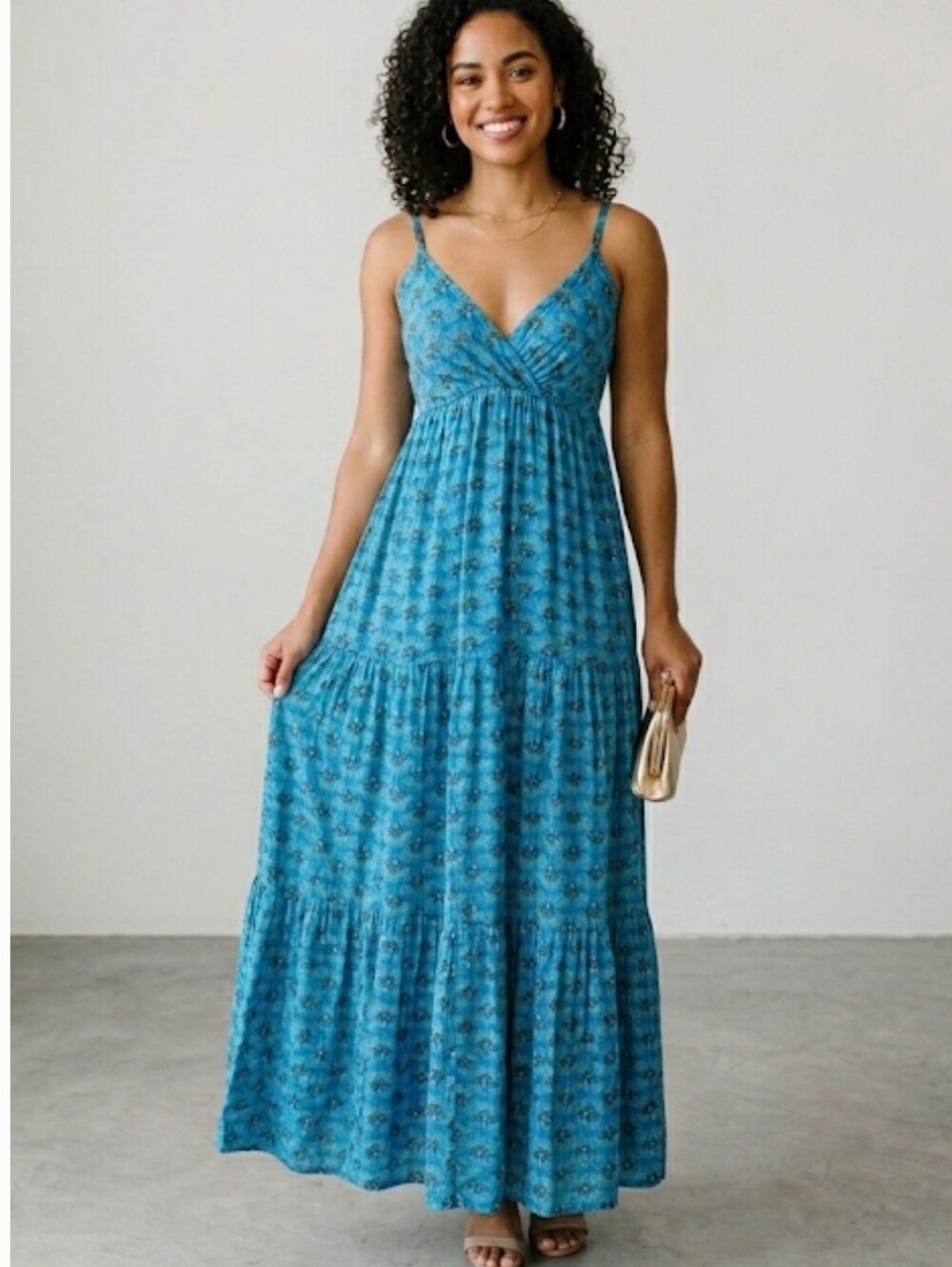 Made in Italy Blue Dragonfly & Floral Tiered Maxi Dress Size XS